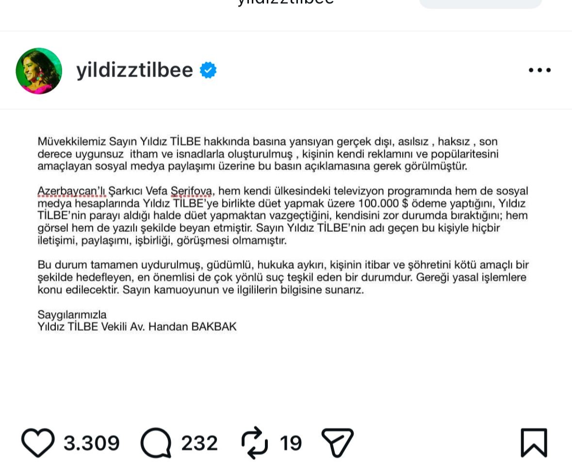 Yıldız Tilbe azərbaycanlı müğənnini məhkəməyə verir - FOTO